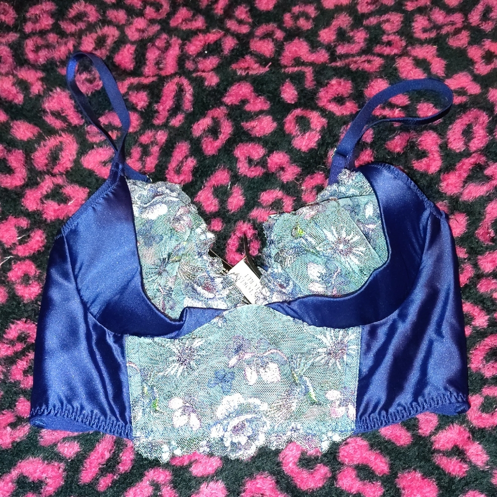 Victoria's Secret Navy and Floral Lace Bralette